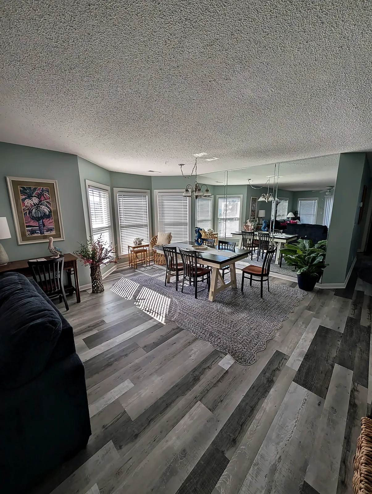 Open living and dining space in refreshed condo